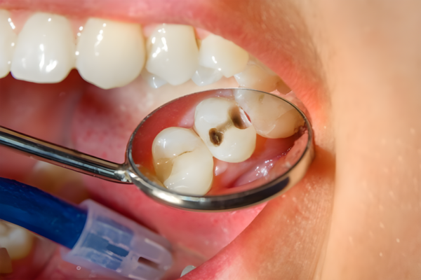 Mảng màu trắng hoặc đen có thể lan rộng hơn, và có thể có sự mất men răng nhất định