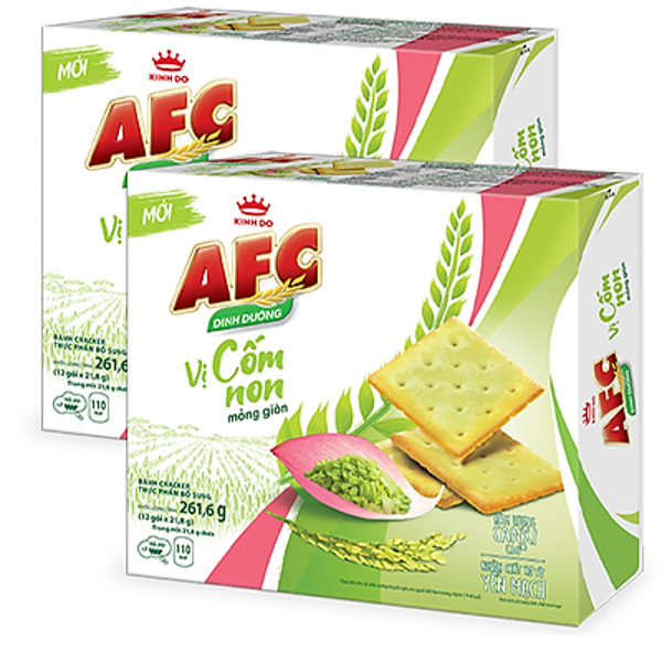 1 gói bánh AFC vị cốm non 25g sẽ chứa 129 calo.