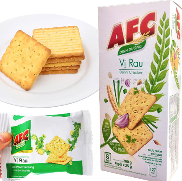 1 gói bánh AFC vị rau củ 25g sẽ chứa 127 calo