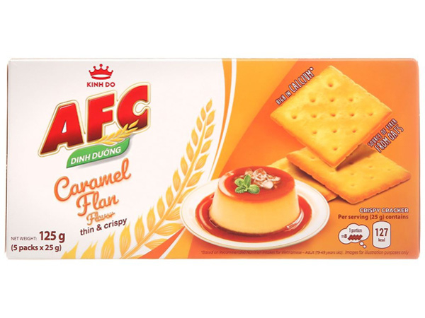 1 gói bánh quy caramel flan AFC 25g sẽ chứa 127 calo