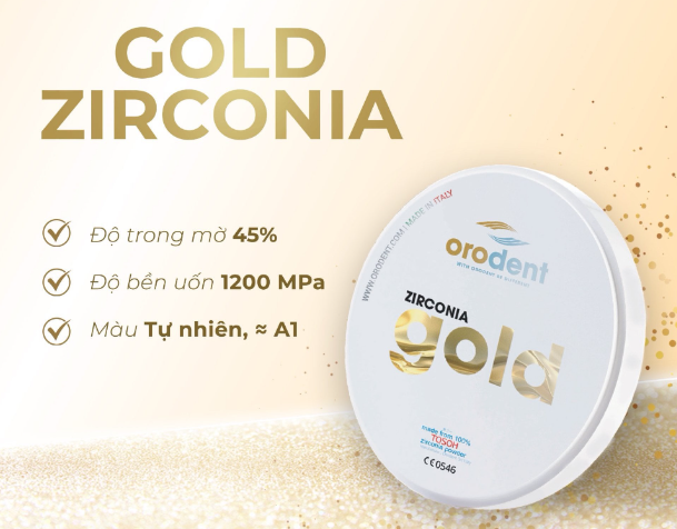 Răng sứ Orodent Gold Zirconia A1 là dòng sản phẩm màu vàng tự nhiên ấn tượng với khả năng phối màu hoàn hảo
